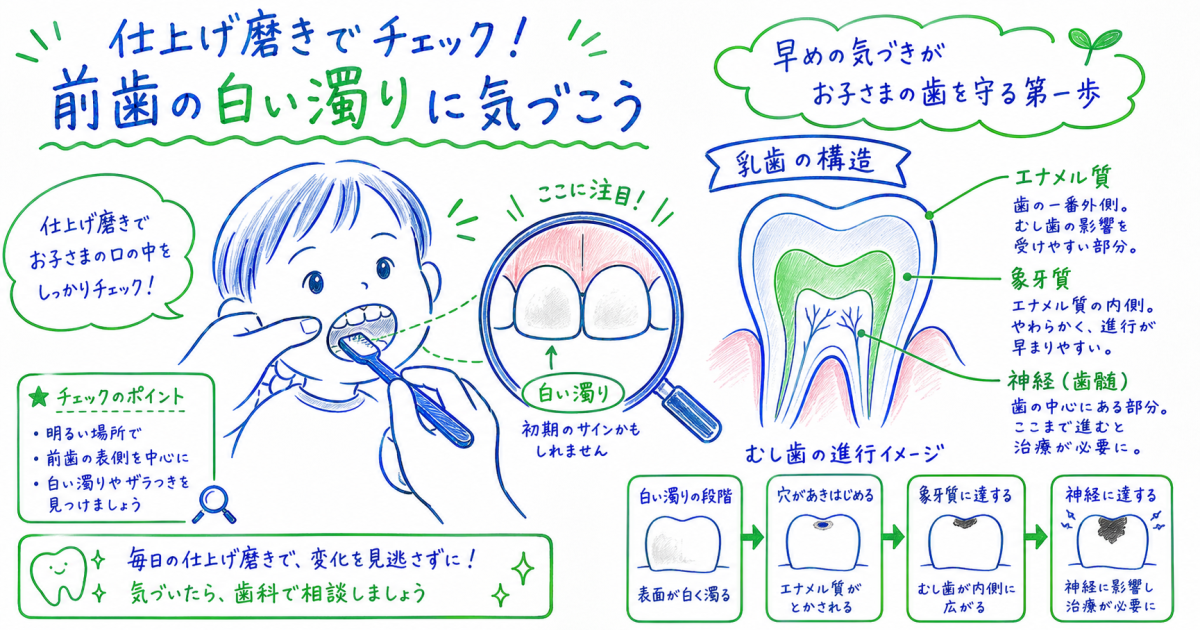 仕上げ磨きで発見!乳歯のむし歯が早い理由と初期チェック項目