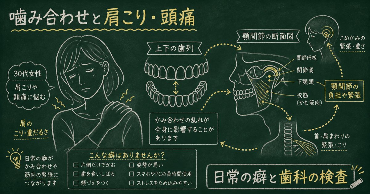 肩こりや頭痛は噛み合わせが原因？日常の癖と歯科の検査法を解説