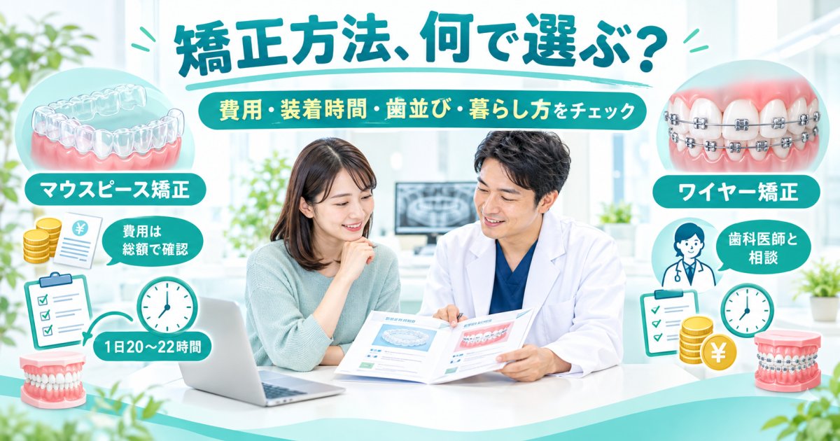 マウスピース矯正とワイヤー矯正の違いは費用や装着時間から判断